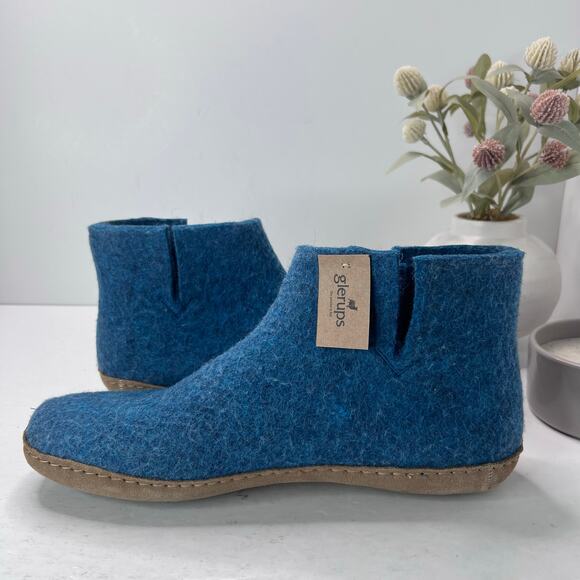 Glerups Felted Wool Slip-On Leather Sole Boot Petrol Blue Men 12 EU46 - Picture 5 of 10